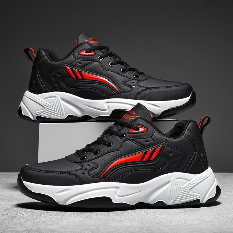 Men's Leather Sneakers Casual Shoes Sports Boys Pure Color Tennis Shoes