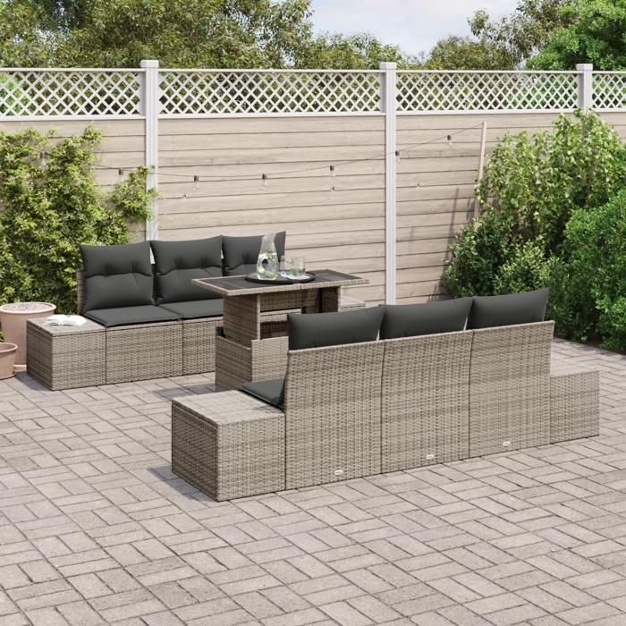 VidaXL Ensemble de 7 canapés de jardin avec coussins gris poly rattan 3349105