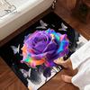 Floral Bathroom Rug 3D Rose Realistic And Butterflies Floor Mat Soft Absorbent Bath Non-Slip for Entrance Kitchen Bedroom Living Room