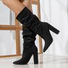 Woman Shoes 2026 Autumn Winter Pleated Ankle Boots Women Designer Pointed Toe Square High Heels Shoes Fashion Modern Short Boots
