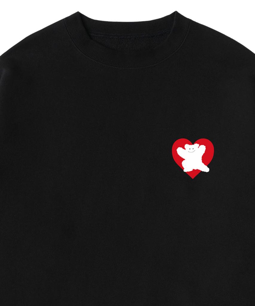 GRAVER [Unisex] Bear Heart Back Print Sweatshirt_Black/Red Logo