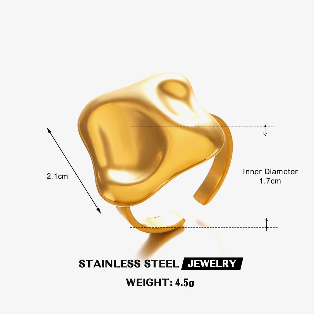 

Popular Polygonal Open Ring Woman Personalized Hammer Pattern Alien Stainless Steel Adjustable Rings Gold Plated Zircon resizable