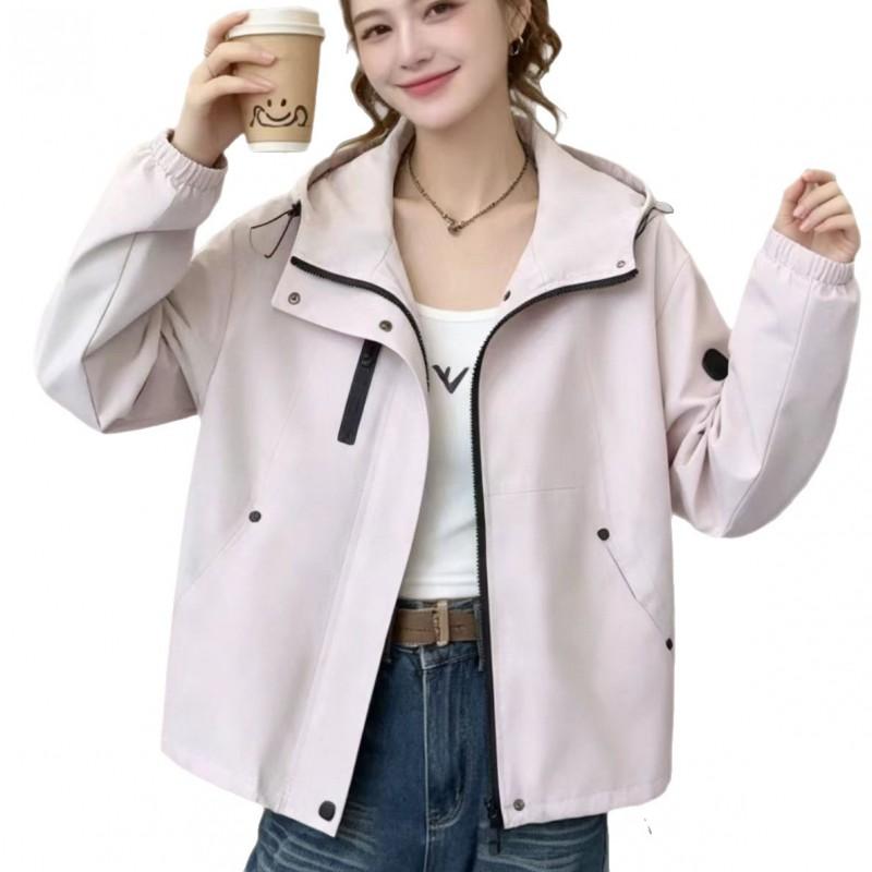 Womens Short Hooded Windbreaker Jacket Casual Loose Fit Oversized Coat