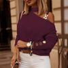Autumn Winter Fashion Sexy Slanted Shoulder Chain Pullover Tops  Off Shoulder Long Sleeved Casual Simple Streetwear Blouse Knit Solid Turtleneck Shirt
