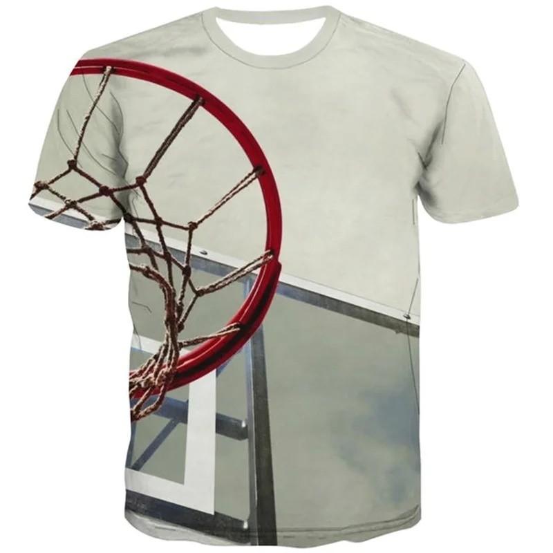 Basketball‑Hoop 3D Print T‑shirt Kids Round Neck Short Sleeve Loose Fit Sports Play Daily Outdoor Top