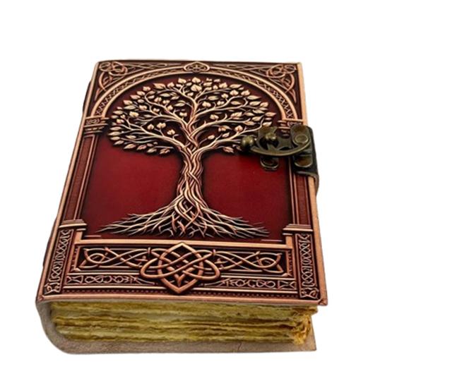 Lebensbaum Lederjournal 5×7″ | Handgefertigtes Tagebuch mit Büttenrand 200 Seiten | Keltisch geprägtes Notizbuch