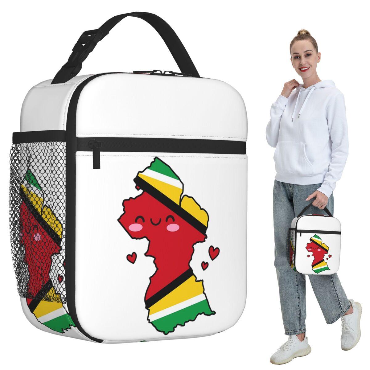Guyana Flag Map Smile With Love Insulated Lunch Bag for Kids School Cooler Thermal Food Box Tote Leakproof Lunch Boxes Container One Size