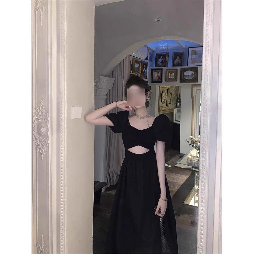 

Черное платье детское летнее новое элегантное очарование универсальное с завышенной талией стройнящее с разрезом XL- (recommended 110-60kg)