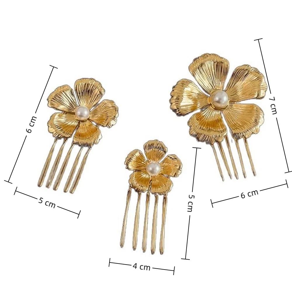 Fashion Pearl Flower Hair Comb Gold Side Clip Court Style Hairclip Alloy Hair Accessory For Women