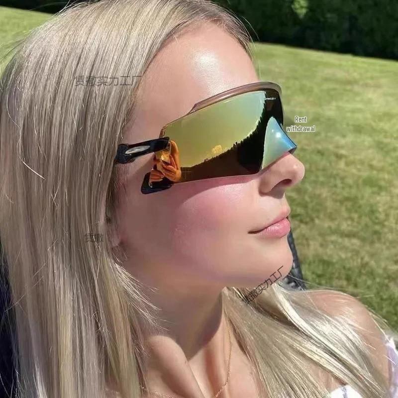 European & American Retro Frameless Riding Sunglasses: Stylish Anti-UV Large Frame for Men & Women