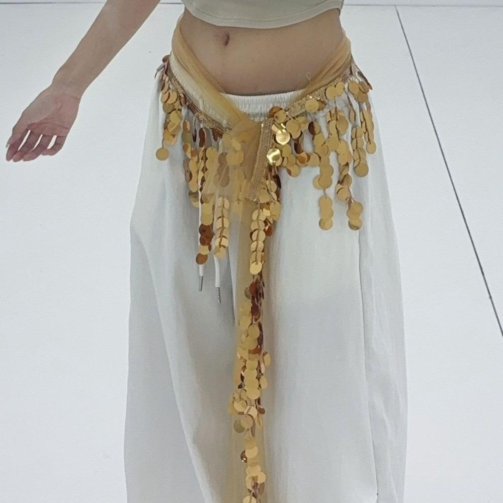 Glitter Sequins Belly Dance Belt Creative Sequin Waist Chain Belly Dance Hip Scarf Belly Dancing золотой