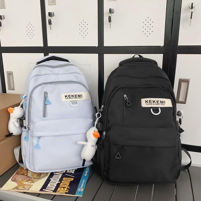 Large Capacity Nylon College Style Backpack For Men And Women High School Students Couples White