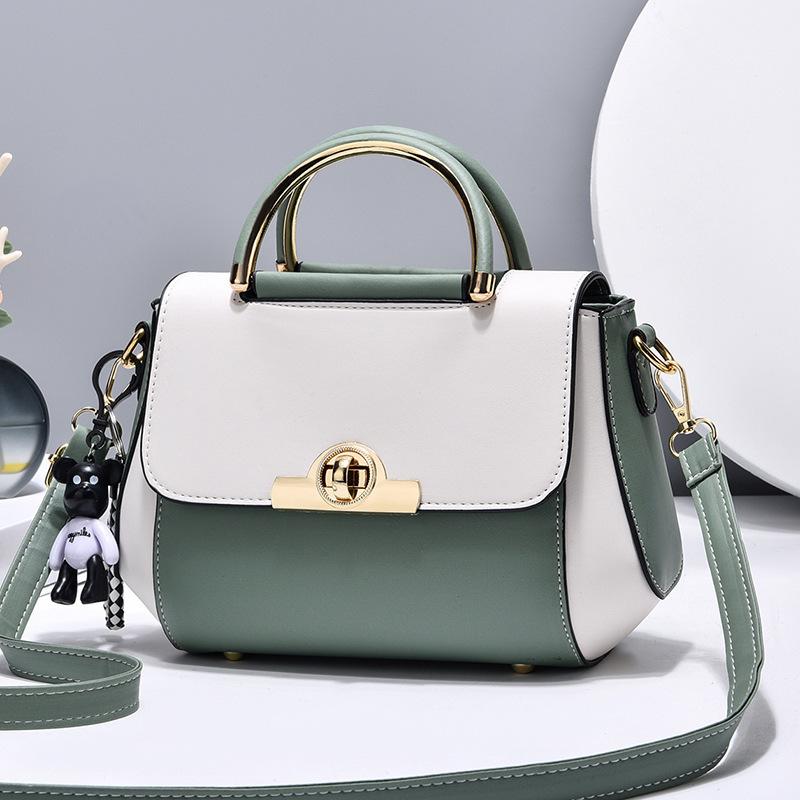 

New Korean simple style color matching handbag niche lock shoulder bag commuter fashion messenger small square bag зелений