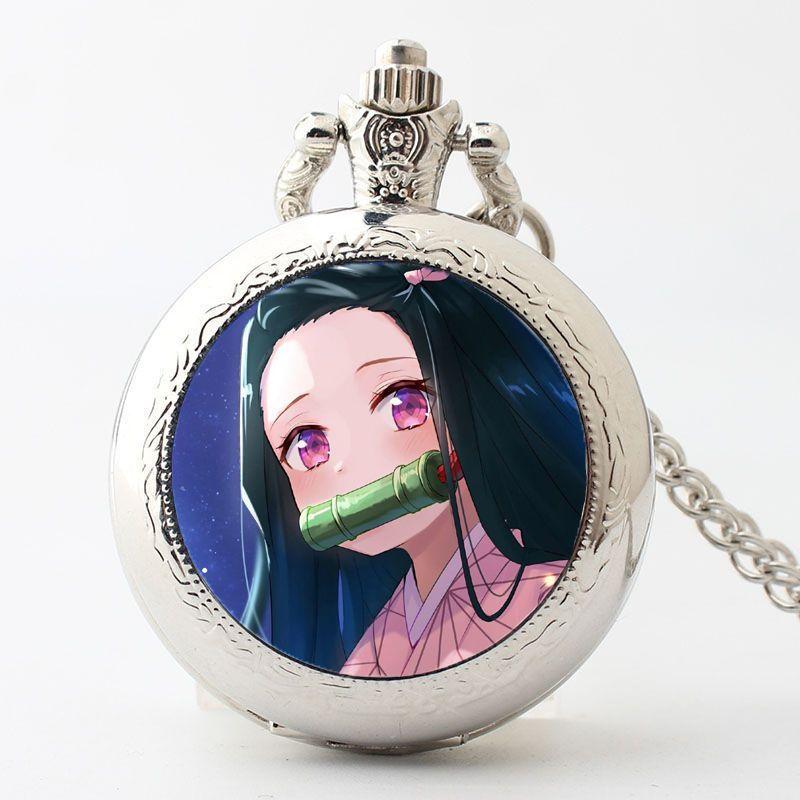 Demon Slayer Peripherals Kamado Tanjirou Pocket Watch Watch Cartoon Necklace Student Simple Anime Creative Holiday Gift