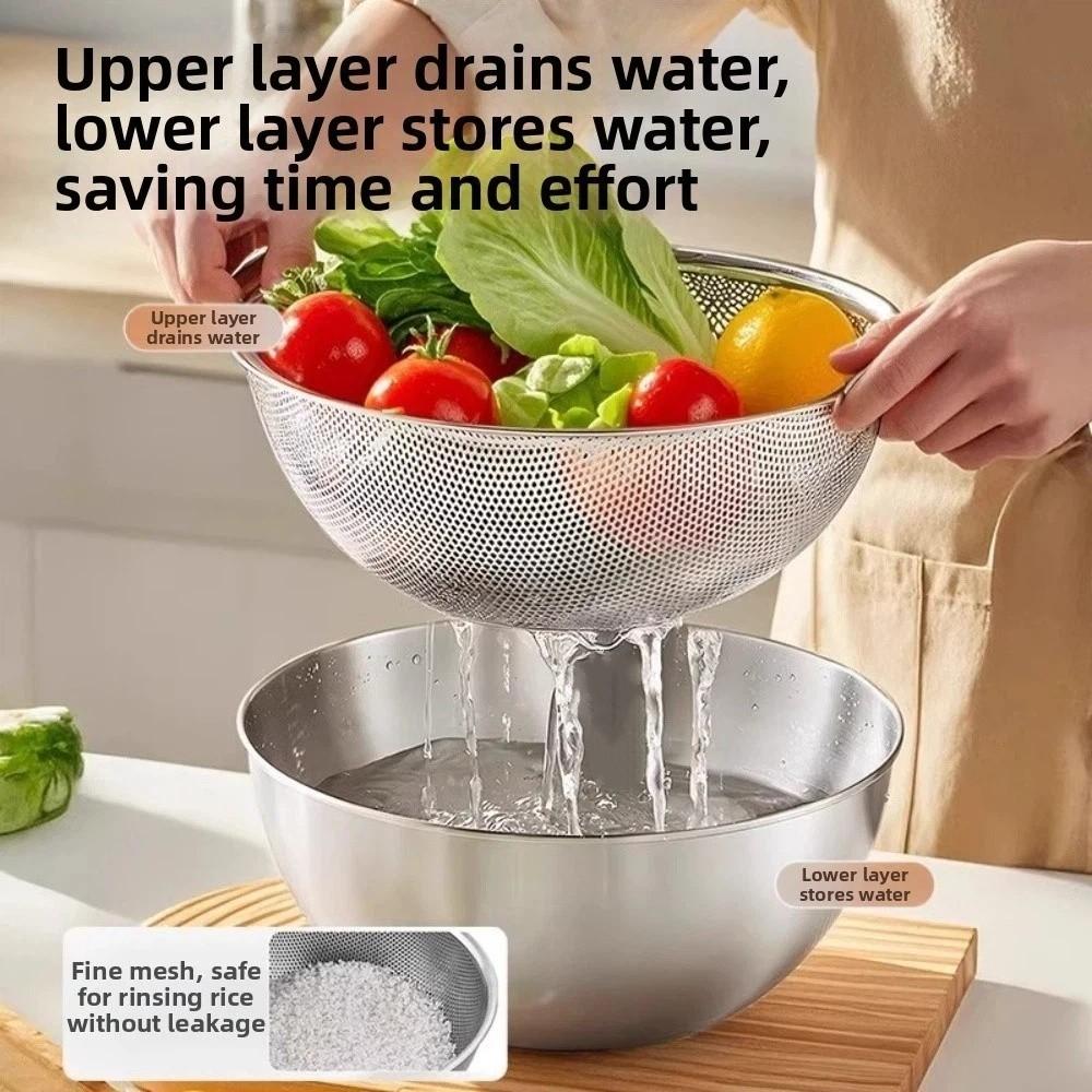 Stainless Steel Fruit Vegetable Washing Bowl Mesh Vegetable Fruit Strainer  Refrigerator
