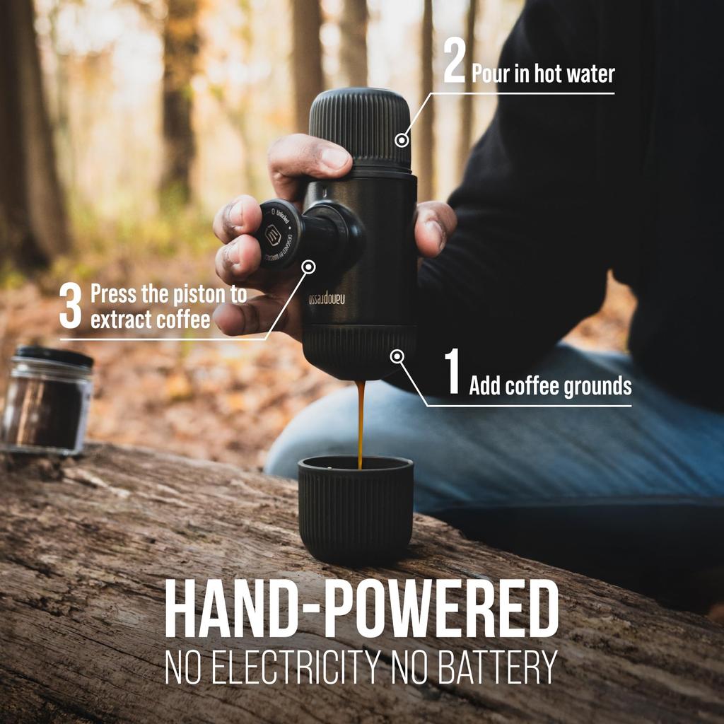 Authentic WACACO Nanopresso Portable Espresso Upgraded Version of the Manual Maximum Pressure of 18 Compatible with Ground Extra Mini Travel Coffee