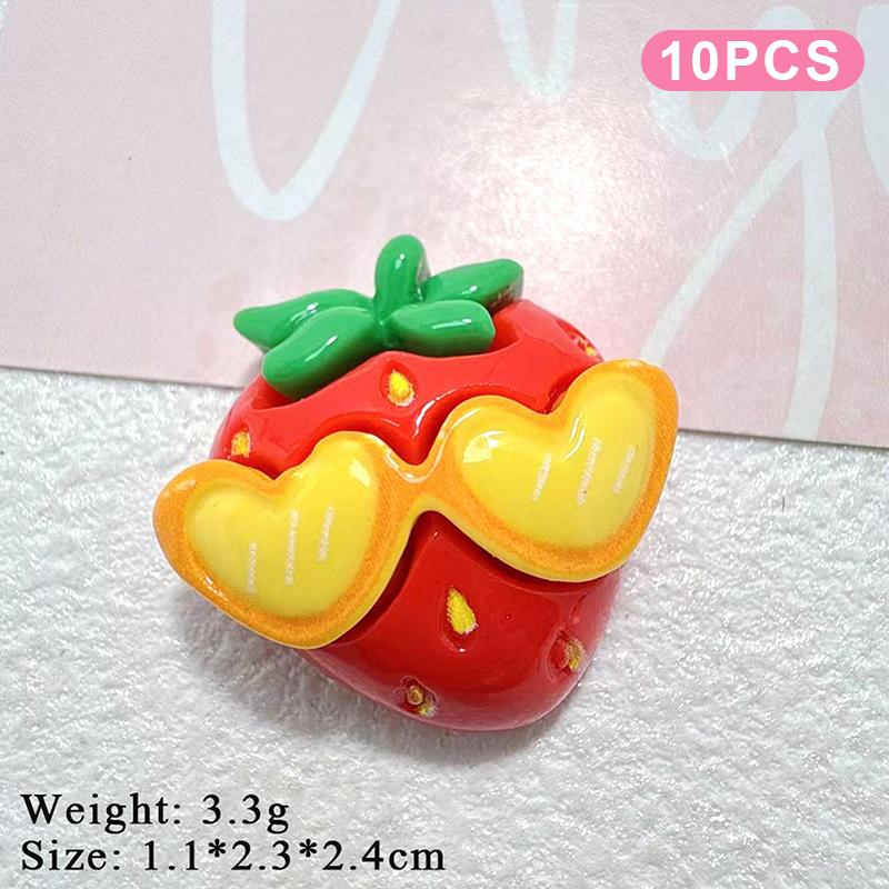10Pcs Cute Resin Charms with Cool Glasses, Cartoon Fruit Strawberry Peach Pineapple, Flatback DIY Craft Decor Supplies