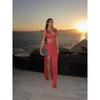 Spring and Summer New Deep V Waist Strap Split Bright Silk Handmade Crochet Wool Dress