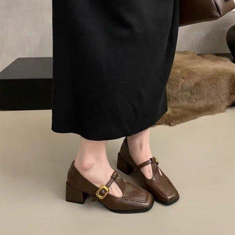 French retro student Mary Jane shoes women's 2026 spring and autumn new temperament thick heel commuting thick heel small leather shoes women