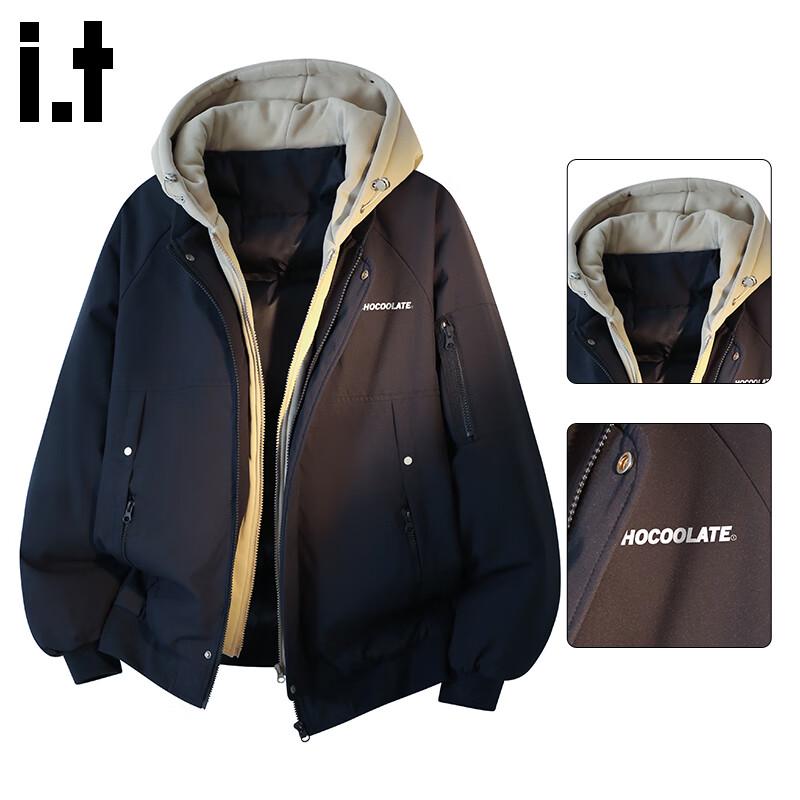 CHOCOOLATE Men s Faux Two-Piece Hooded Padded Jacket XL темно-синий
