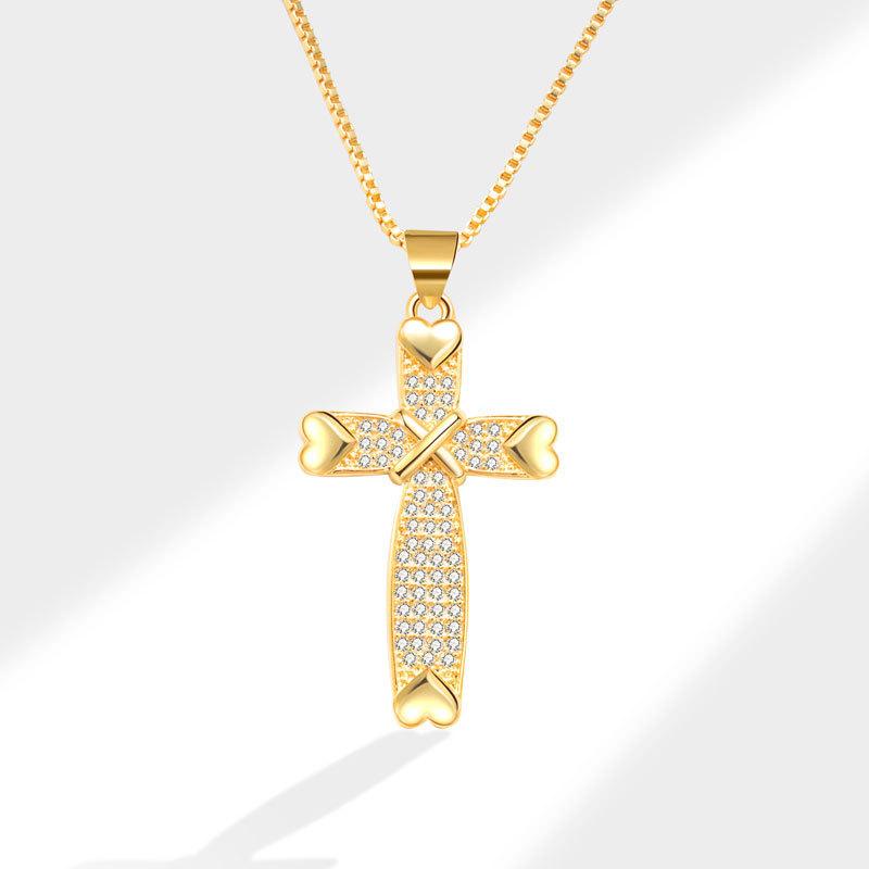 Heart Cross Zircon Pendant Necklace Delicate Clavicle Chain Fashionable Women Jewelry Accessory