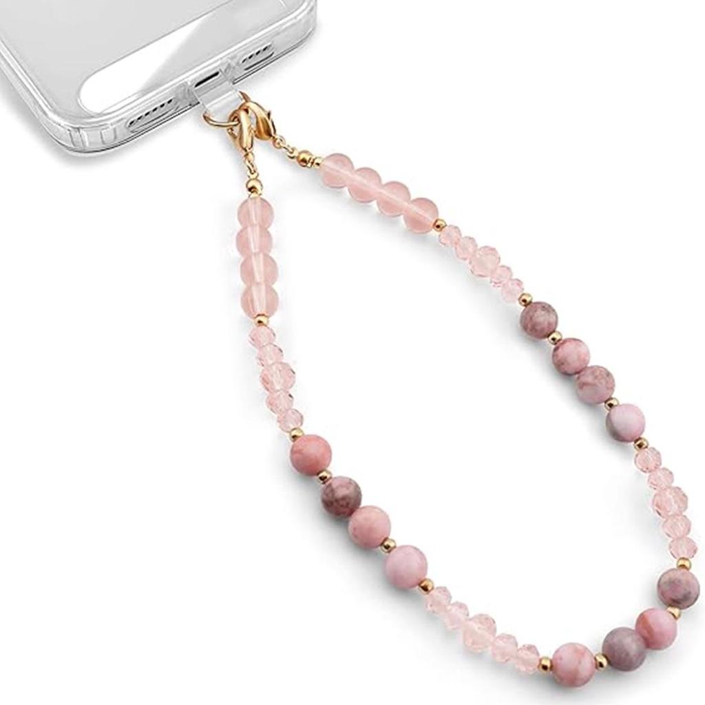 Retractable ID Card Lanyard with Natural Stone Crystal Necklace