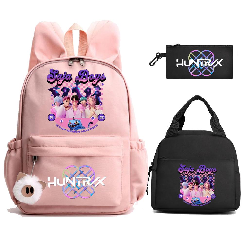 3ks/sada Roztomilý K-Pop Lovci démonů Potištěný batoh s taškou na oběd a penálem pro dospívající dívky a chlapce Zpět do školy Školní taška Velkokapacitní cestovní taška