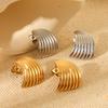 Modische Minimalistische Gestreifte Fächerförmige Titanstahl Ohrstecker, 18K Gold Edelstahl Ohrringe für Damen, High-End