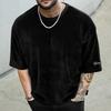 Fashion Men Fitness Short Sleeve Loose-Fitting Casual round-Neck Stripes Plus Size T-shirt Heavy Weight Breathable Fashion Muscle Half Sleeve