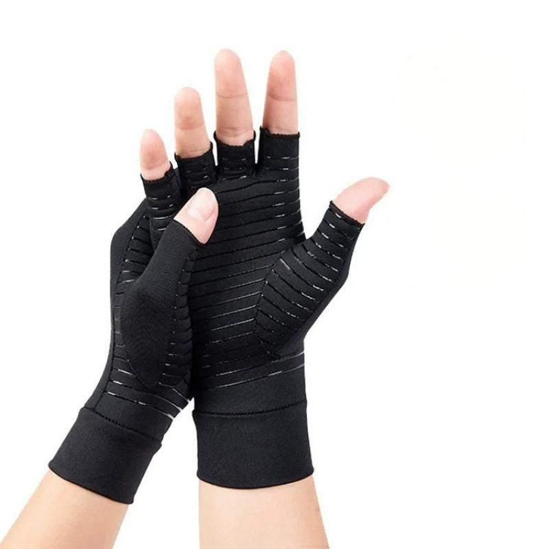 1 Pair Outdoor Copper Fiber Black Gloves Half Finger Winter Warmth Silicone Anti Slip Sports And Fitness Cycling Gloves