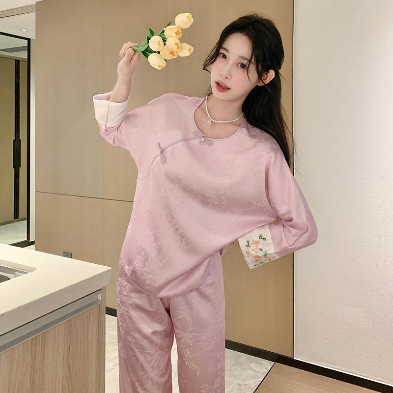 Women's pajamas new spring and summer ice silk comfortable and high-end new Chinese style loungewear set retro thin