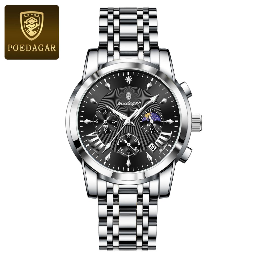 Luxusní pánské náramkové hodinky Vodotěsné luminiscenční hodinky s chronografem pro muže Nerezové pánské Quartz hodinky