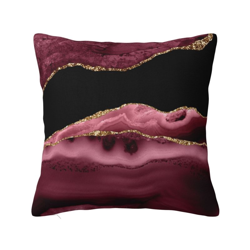 Custom Modern Burgundy Maroon Geode Agate Cushion Cover Velvet Marble Texture Gold Throw Pillow Case Decoration