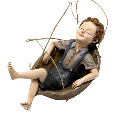 Swing Statue Tree Hanging Ornament Sleeping Boy Look Swinging Figurine Sculpture Decor for Outdoor