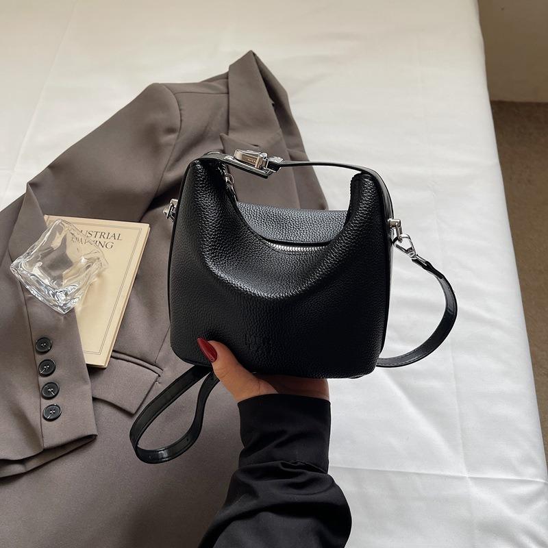 Niche design lychee pattern handbag bag new summer fashion lock single shoulder crossbody bucket bag