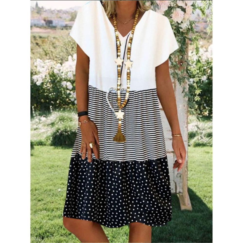 

Женское модное повседневное платье большого размера с коротким рукавом, свободное летнее платье с принтом и V-образным вырезом 5XL чёрный