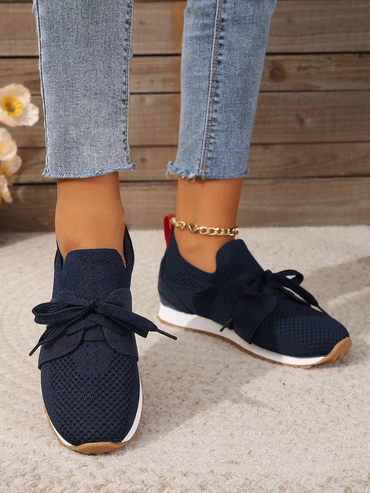 2024 Knitted Breathable Women's Sneakers New Flat Shoes Plus Size Anti-slip Casual Mesh Fabric Shoes