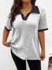 Women's V Neck Short Sleeve Rib Knit Top with White Trim Multi Color Casual Shirt
