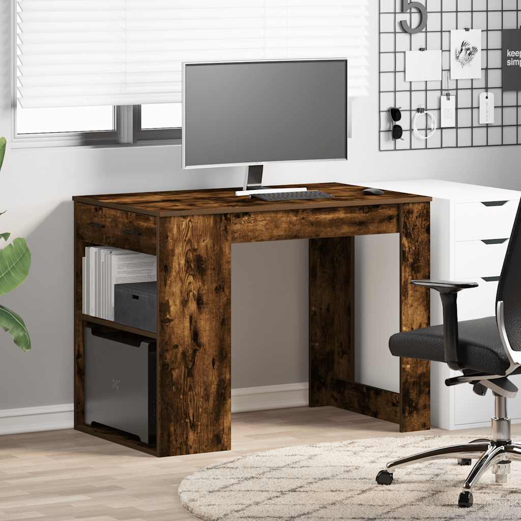 Desk with Drawers and Shelf Smoked Oak 102 x 62 x 77.5 cm
