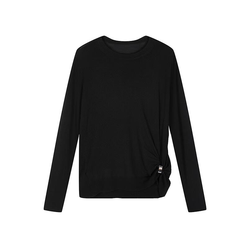 LESS Women's 2025 Spring Round Neck Long Sleeve Knit Top