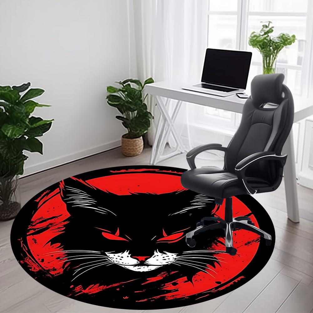 1pcBlack Cat Moon Office Round Area Rug, Indoor Mat Suitable ForOffice, Under Office Chairs Bedroom Living Room Home Decor, Room Deco 046