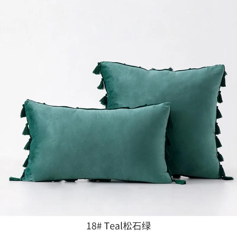 Medicci Home Velvet Soft Solid Decorative Throw Pillow Cover with Tassels Fringe Boho Accent Cushion Case for Couch Sofa Bed