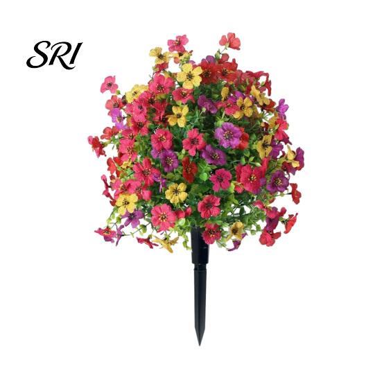 Realistic Fake Flower Stake Artificial Violet Topiary Trees with Spike UV Resistant Faux Shrubs No Watering Shrub Bushes Spring Summer Plants