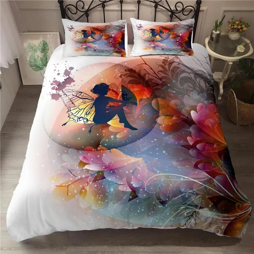 Beautiful Fairy Butterfly Duvet Cover Set Fantasy Butterfly Bedding Set Luxury Quilt Cover For Girls Woman Gifts King Bedspread