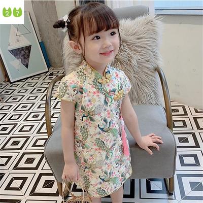 Abito da bambina stampato cheongsam estivo nuovo retrò per bambini