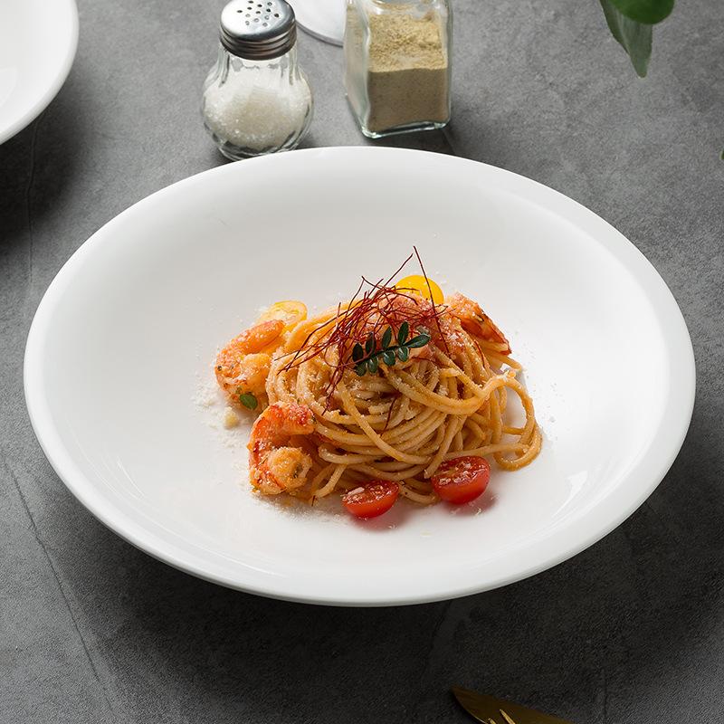 Creative White Deep Dish Ceramic Dish Plate Home Western Dish Plate Personalized Salad Bowl Hotel Restaurant Pasta Plate Commercial