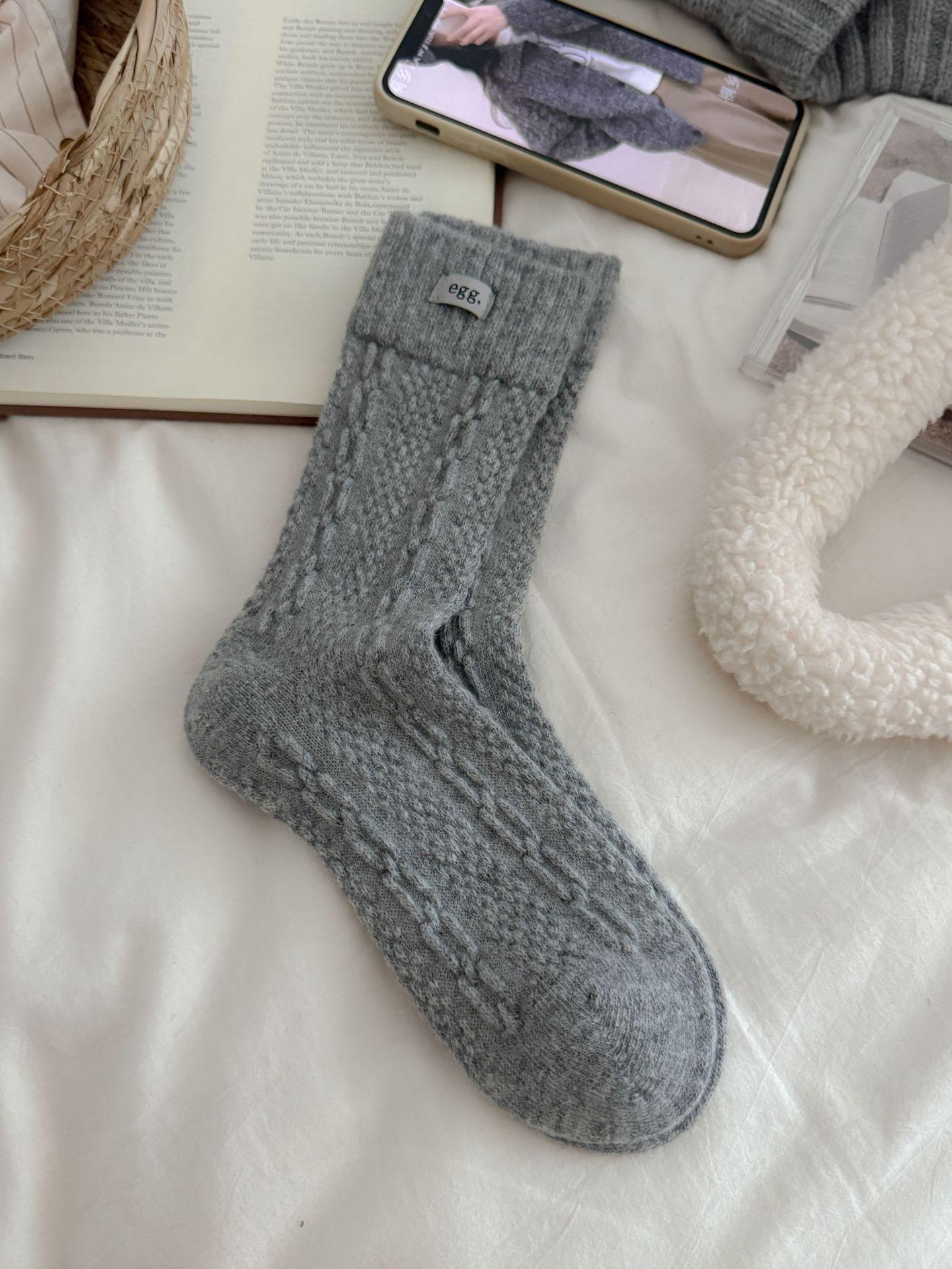 

Rabbit Wool Egg Socks Women Thickened Cloth Label Warm Middle Tube East Gate Pile Socks For Children One size fits all світло-сірий колір
