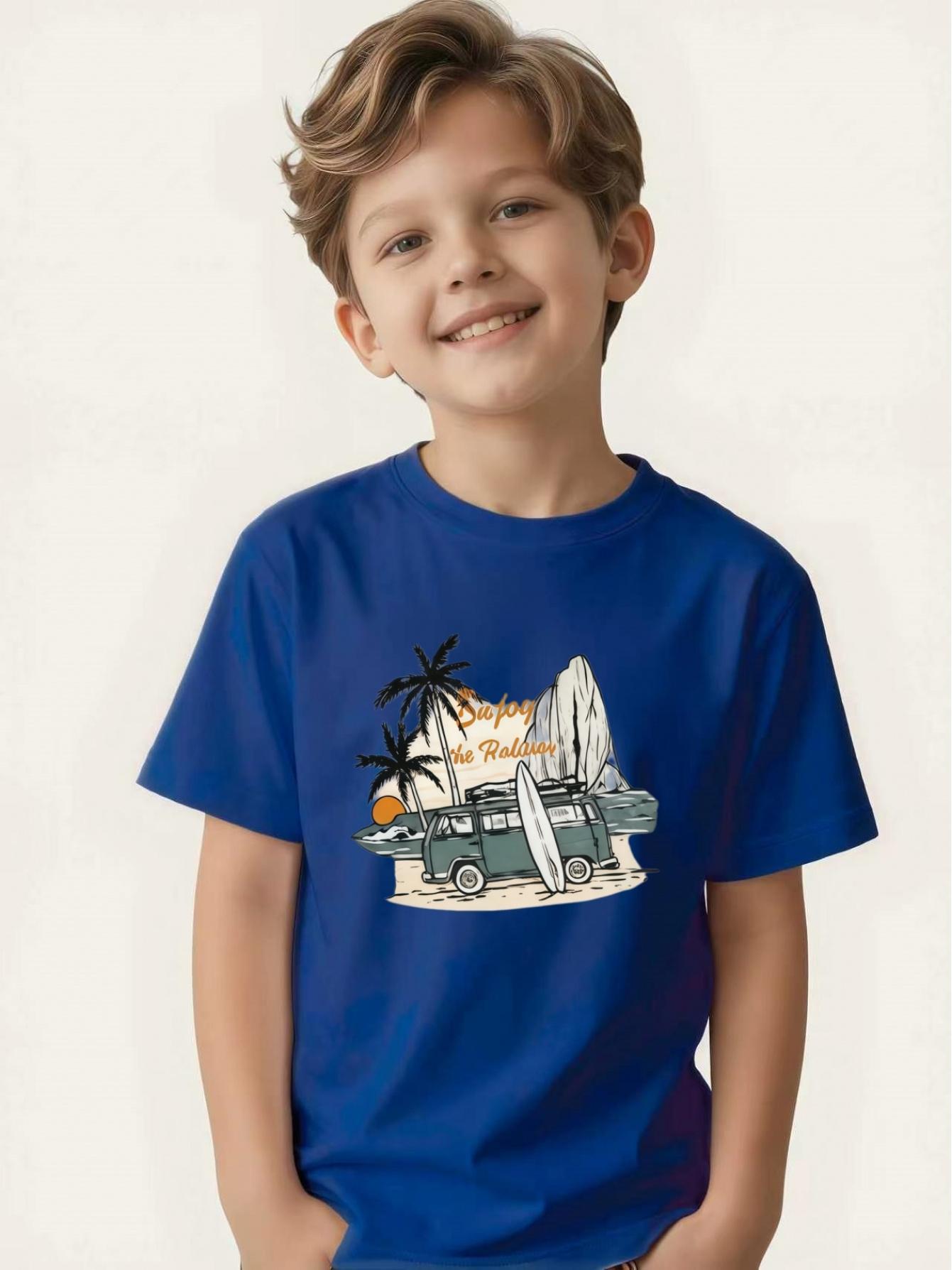 

Children s Beach Vacation Printed T-Shirt Boys Summer Short Sleeve 160