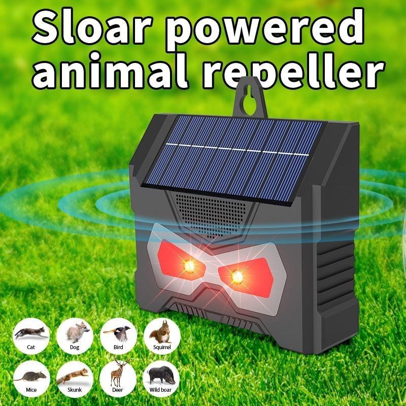 Waterproof Solar Ultrasonic Animal Repeller, Red White Flash Light Pest Repellent for Birds Mice Rodents