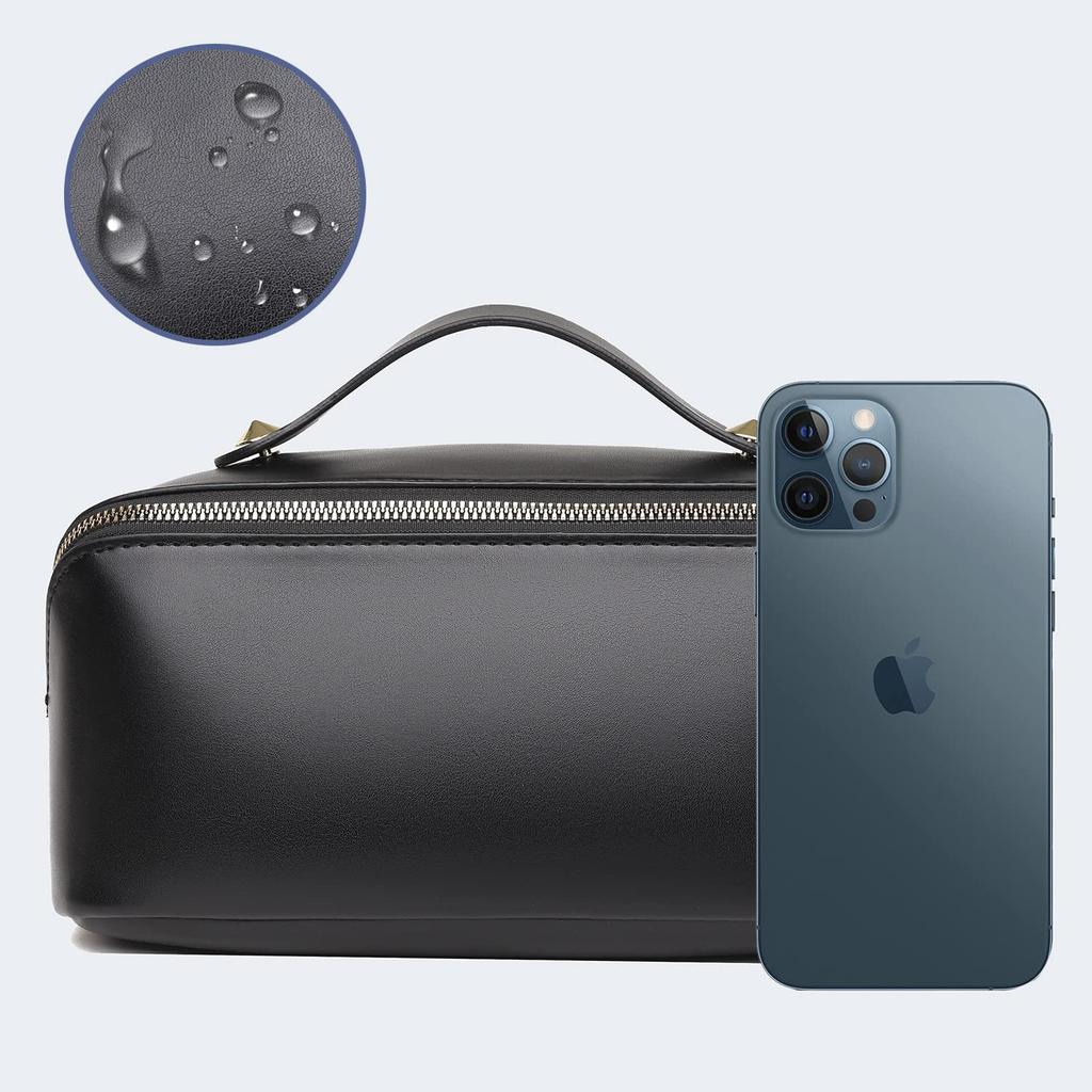 YOOAEFRTY Large Capacity Makeup Cosmetic Vanity PU Leather Cosmetic Perfect for Business Black Pouch, Bag, Pouch, Portable, Bag, Travel, Trips,